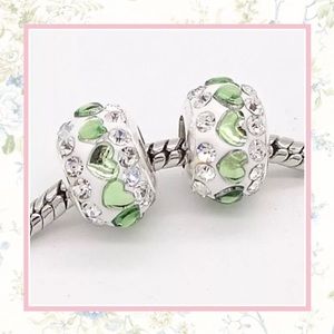 🌸 2PC BEADS GREEN HEART CZECH BLING BEAD CHARM GEM DIY DIAMOND RHINESTONE CUTE